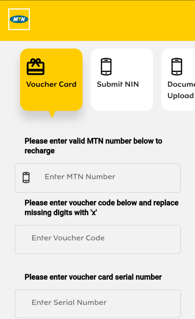 Load an MTN Over-scratched recharge card vi mymtn website